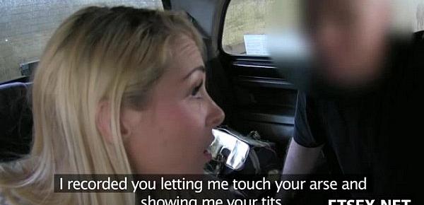 Busty blonde fucks in taxi
